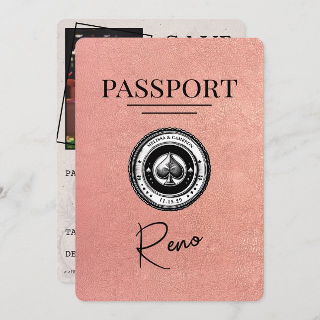 Reserve A Data Rosa Dourado Reno Passaporte Salvar Data (Frente/Verso)