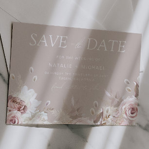 Reserve A Data Rosa Empoeirada e Bege Boho Floral Noivado
