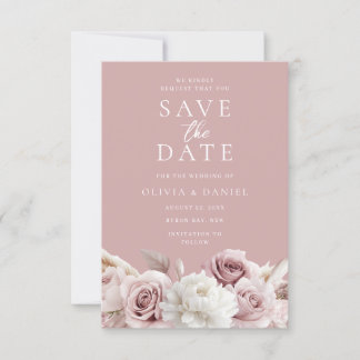 Reserve A Data Rosa Empoeirada & Rosas Rosadas Casamento Elegante