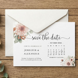Reserve A Data Rosa empoeirado Rubor Floral Calendário Casamento