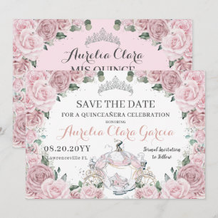 Reserve A Data Rosa Floral Empoeirado Cinderela Quinceañera Doce