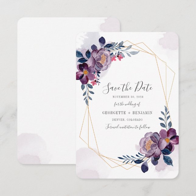 Reserve A Data Rosa Floral Florido Script Geométrico Salvar a Dat (Frente/Verso)