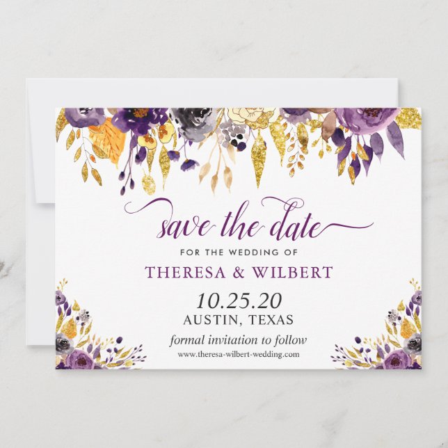 Reserve A Data Rosa Floral Ouro Salve a Data (Frente)