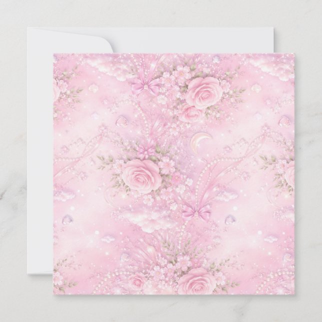 Reserve A Data Rosa Floral Sonhador Pérolas Laços Brilho Pastel (Frente)