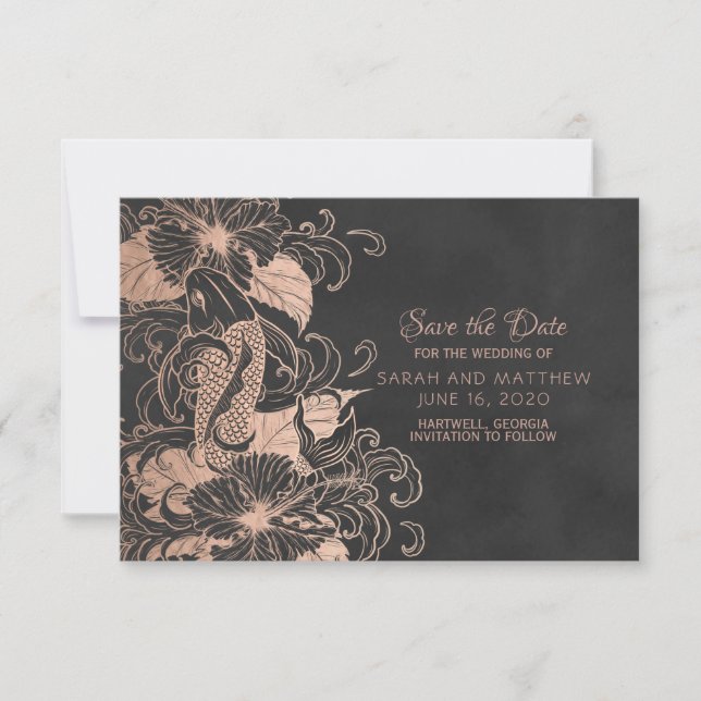 Reserve A Data Rosa Gold Foil Floral Koi Casamento Salve a Data (Frente)