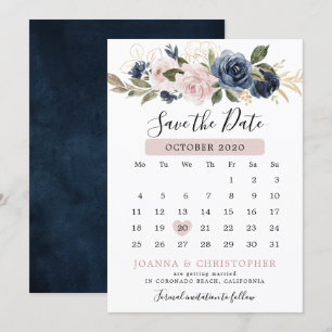 Reserve A Data Rosa Mauve Azul Empoeirado Slate Floral Casamento