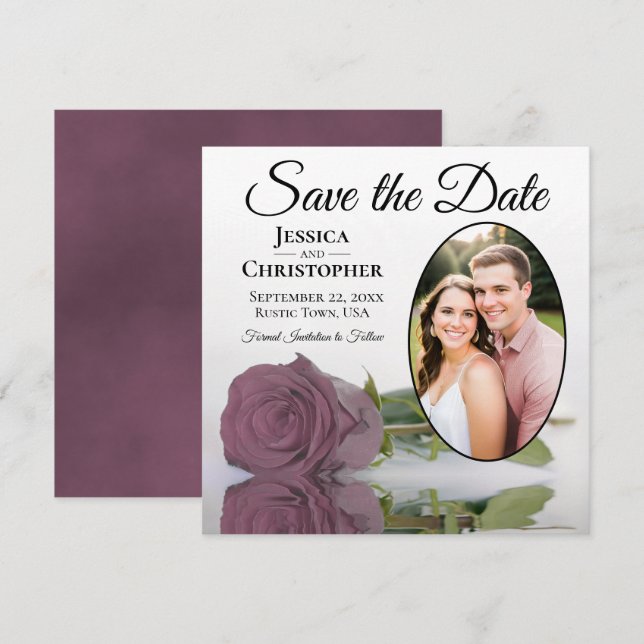 Reserve A Data Rosa Mauve Empoeirada em Branco com Casamento de F (Frente/Verso)