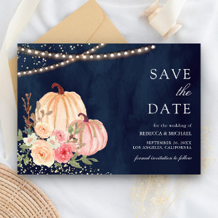 Reserve A Data Rosa Pêssego Abóbora Floral Azul Marinho Casamento