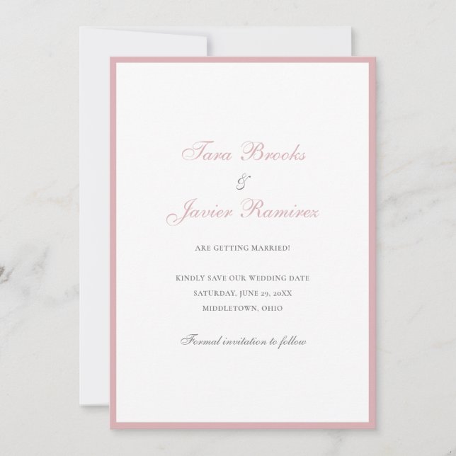 Reserve A Data Rosa Poeira Simples Formal Elegante Casamento (Frente)