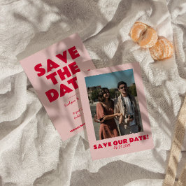 Reserve A Data Rosa Retro Moderno Ousado Foto Brilhante Bodas