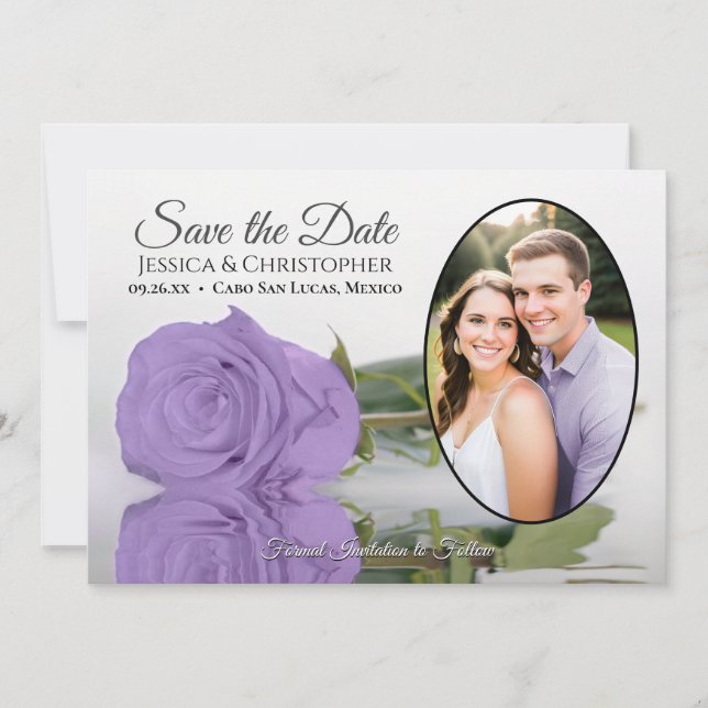 Reserve A Data Rosa Roxa Lavanda Elegante Oval Foto Casamento (Frente)