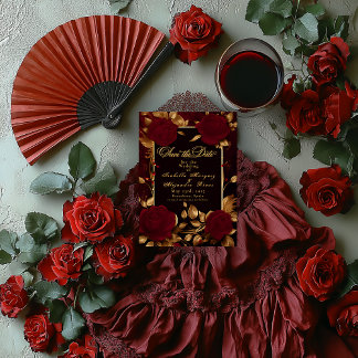 Reserve A Data Rosa vermelha de Script Flamenco Elegante