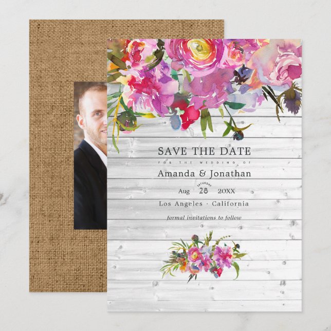 Reserve A Data Rosas Antigas em Água-viva Casamento em Rosa (Frente/Verso)