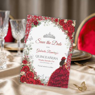 Reserve A Data Rosas Aquarela Vermelhas e Prata Quinceañera