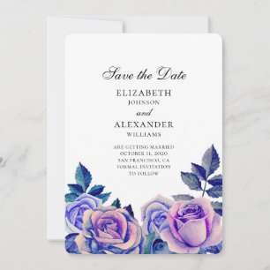 Reserve A Data Rosas azuis e roxas casamento salvar a data