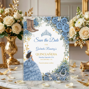 Reserve A Data Rosas Azuis Ocidentais Quinceañera Dourada do País
