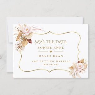 Reserve A Data Rosas Bege Aquarela Grama Pampas Dourado Casamento