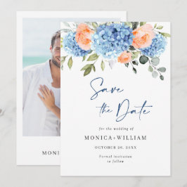 Reserve A Data Rosas Blush de Hydrangea Azul Elegante Casamento F