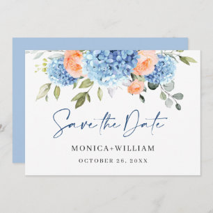 Reserve A Data Rosas Blush de Hydrangea Azul Elegante Casamento F