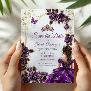 Reserve A Data Rosas Borboletas Tiara Dourada Roxa Quinceañera