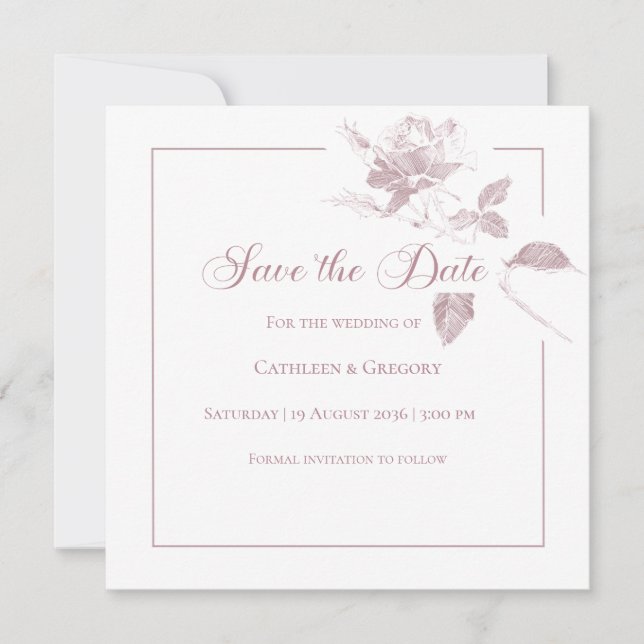 Reserve A Data Rosas Brancas Elegantes Floral de Casamento Rosa E (Frente)