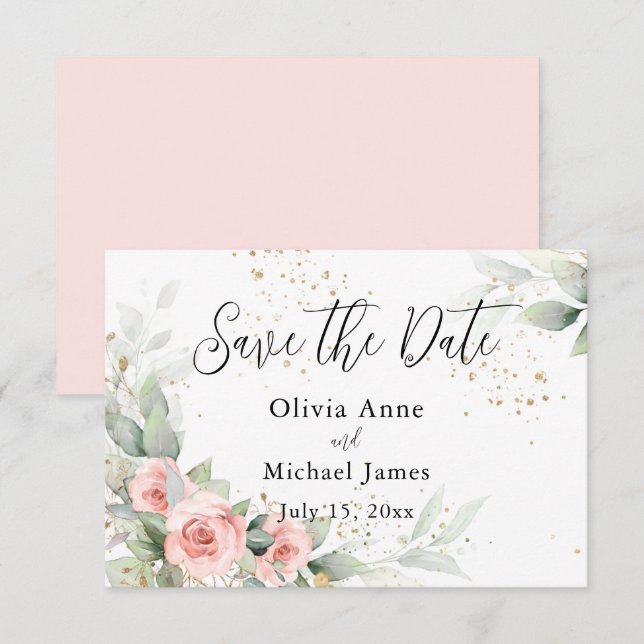 Reserve A Data Rosas com Vermelho Rosado em Aquarela Salve a Data (Frente/Verso)