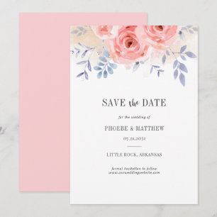 Reserve A Data Rosas Cor-de-Rosa Caídas Floral Aquarela Folhagem