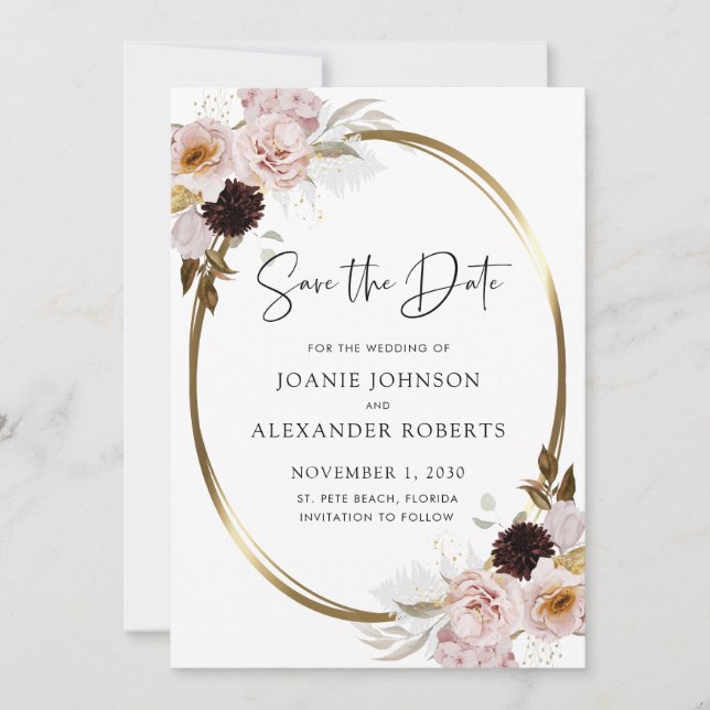 Reserve A Data Rosas Cor-de-rosa Metalizado Dourado Salve a Data (Frente)