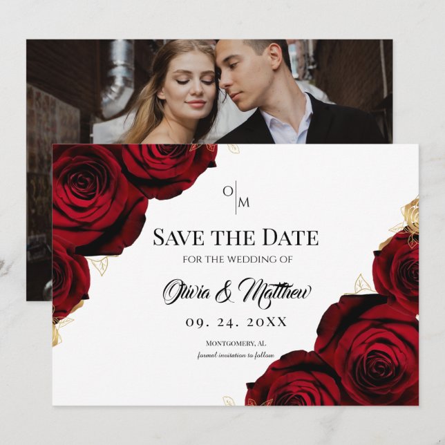 Reserve A Data Rosas de Borgonha Floral Casamento Rústico (Frente/Verso)