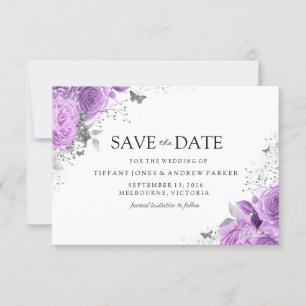 Reserve A Data Rosas de Lavandas de Roxo Mágico Casamento Floral