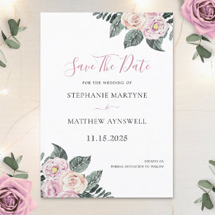Reserve A Data Rosas Desbotadas em Aquarela Casamento Floral Rosa