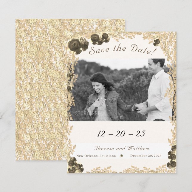 Reserve A Data Rosas Do ornamentado Salve A Placa De Data (Frente/Verso)