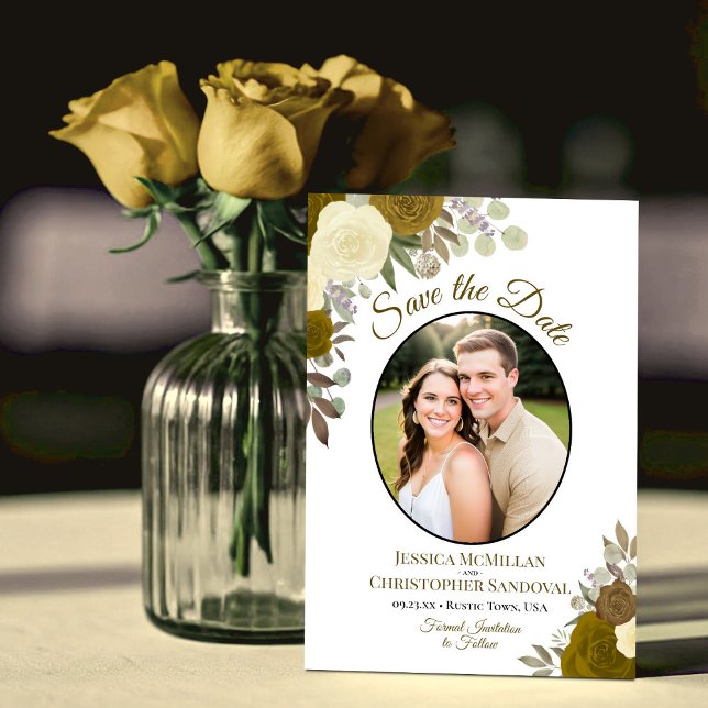 Reserve A Data Rosas Douradas Elegantes Florais Boho Fotografia d (Criador carregado)