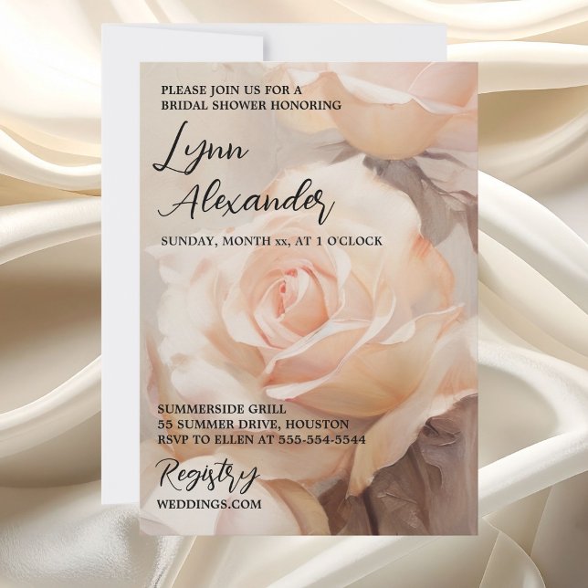 Reserve A Data Rosas Elegantes de Verão Suave do chá de panela (Elegant Summer Roses Bridal Shower Save The Date)