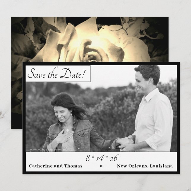 Reserve A Data Rosas Elegantes Guardar a Data (Frente/Verso)