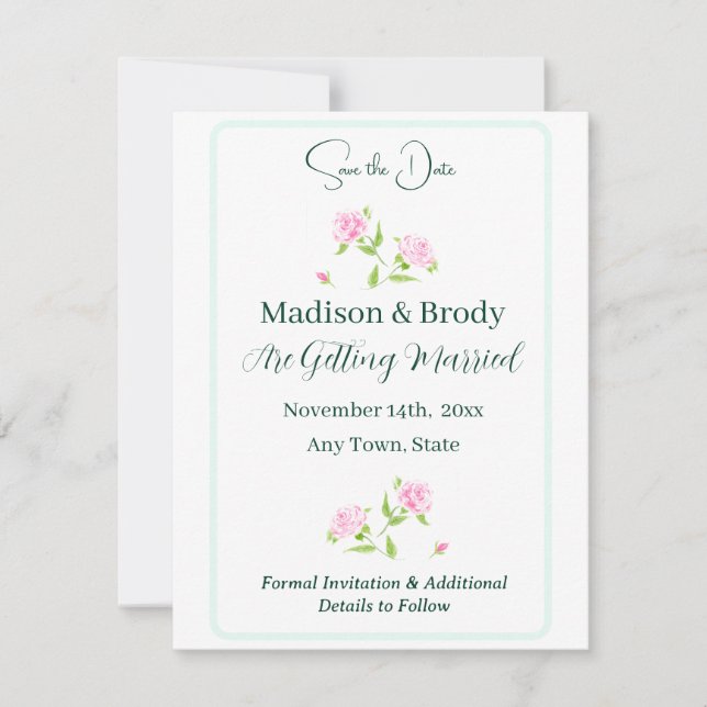 Reserve A Data Rosas em Aquarela Pintadas à Mão SAVE THE DATE (Frente)