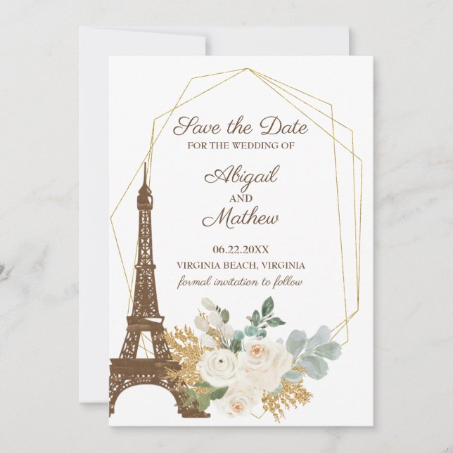 Reserve A Data Rosas Franceses Eiffel Torre Casamento Salve A Dat (Frente)