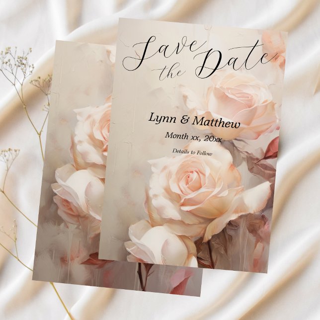 Reserve A Data Rosas Macias de Verão, Casamento Elegante (Soft Summer Roses, Elegant Wedding Save The Date - Announcement Card)