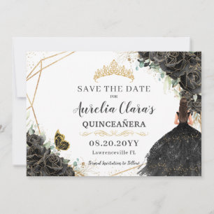 Reserve A Data Rosas Pretas Florais Douradas Quinceanera Sweet Si