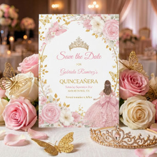 Reserve A Data Rosas Rosa Bege Golden Quinceañera  Salve a Data
