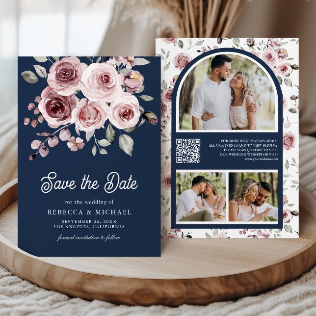 Reserve A Data Rosas Rosa Desbotado Código QR de Foto Casamento A (Criador carregado)
