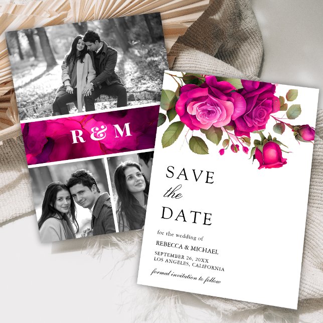 Reserve A Data Rosas Rosa Fúcsia Foto Colagem Casamento (Criador carregado)
