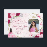 Reserve A Data Rosas Rosa Princesa Borboleta e Foto Quinceanera<br><div class="desc">Avise seus amigos e família sobre sua próxima quinceanera com esse belo cartão de data. Apresenta uma elegante letra de escrita e a sua fotografia com uma recompensa de rosas cor-de-rosa,  brilho dourado,  borboletas,  uma tiara ou coroa e uma princesa num vestido cor-de-rosa rico.</div>