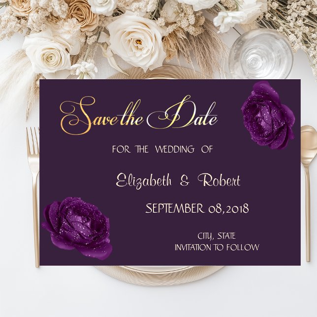 Reserve A Data Rosas Roxas Elegantes Chic Salvar A Data (Criador carregado)