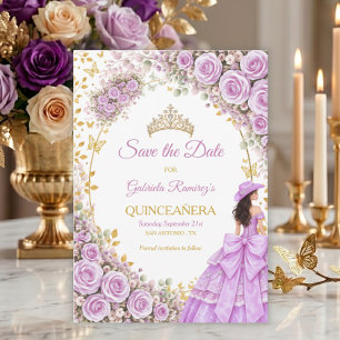 Reserve A Data Rosas Roxas Lilás Borboleta Dourada Quinceañera