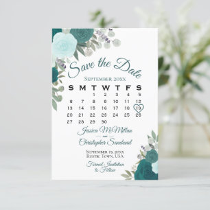 Reserve A Data Rosas Teais Floral Elegante Boho Calendário de Ca