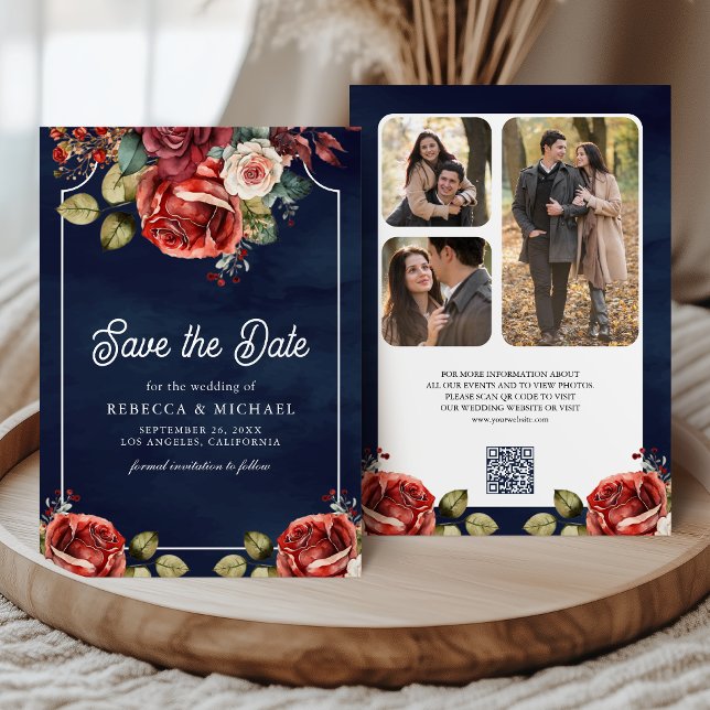 Reserve A Data Rosas Vermelhas Código QR de Foto Floral Casamento (Criador carregado)