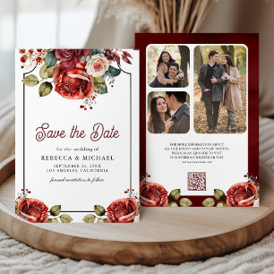 Reserve A Data Rosas Vermelhas Código QR Floral Foto Casamento