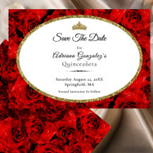 Rosas Vermelhas Elegantes e Quinceanera Dourada