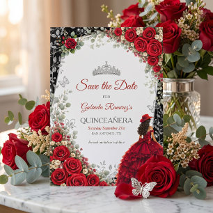 Reserve A Data Rosas Vermelhas Elegantes e Tiara de Prata Quincea